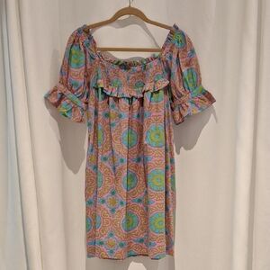 Uncle Frank Pink and Green Patterned Mini Dress Size XS